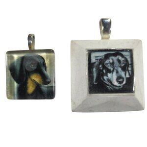 Dachshund Dog Square Pendant Set womens Jewelry
